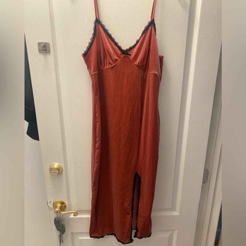 Forever 21 Rust Pink Velvet Midi Slit Dress NWT